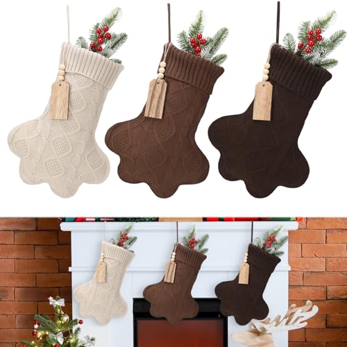 3 Pack 6 inch Knitted Christmas Stockings with Tag S59387