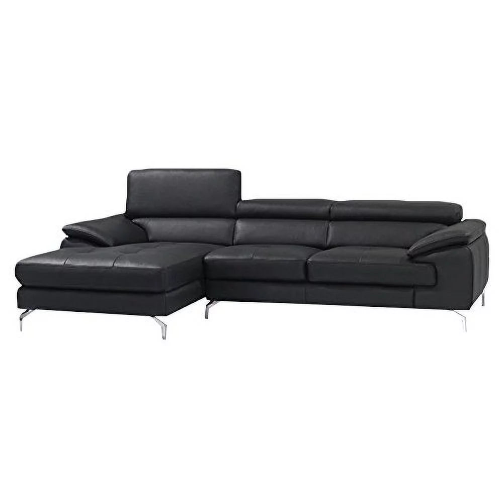 Black Italian Leather Left Facing Chaise Mini Sectional D104