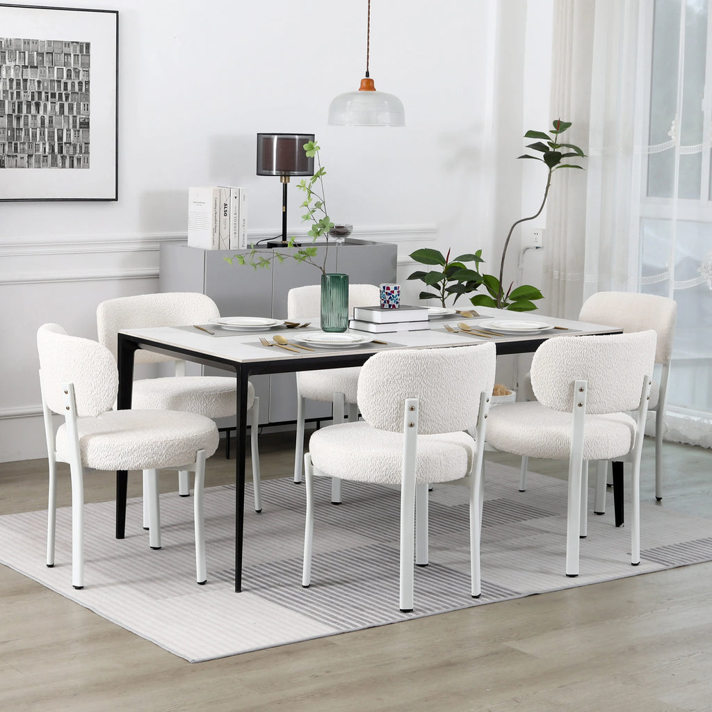 White Set of 6 Upholstered Boucle Dining Chairs V5581