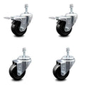 3 inch Hard Rubber Swivel Threaded Stem Caster Set with 2 Lock Brakes D87346