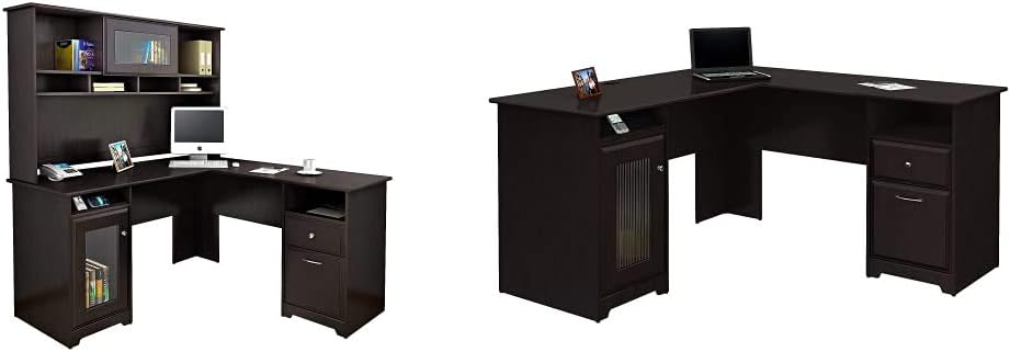 L Shaped Desk with Hutch in Espresso Oak J63349