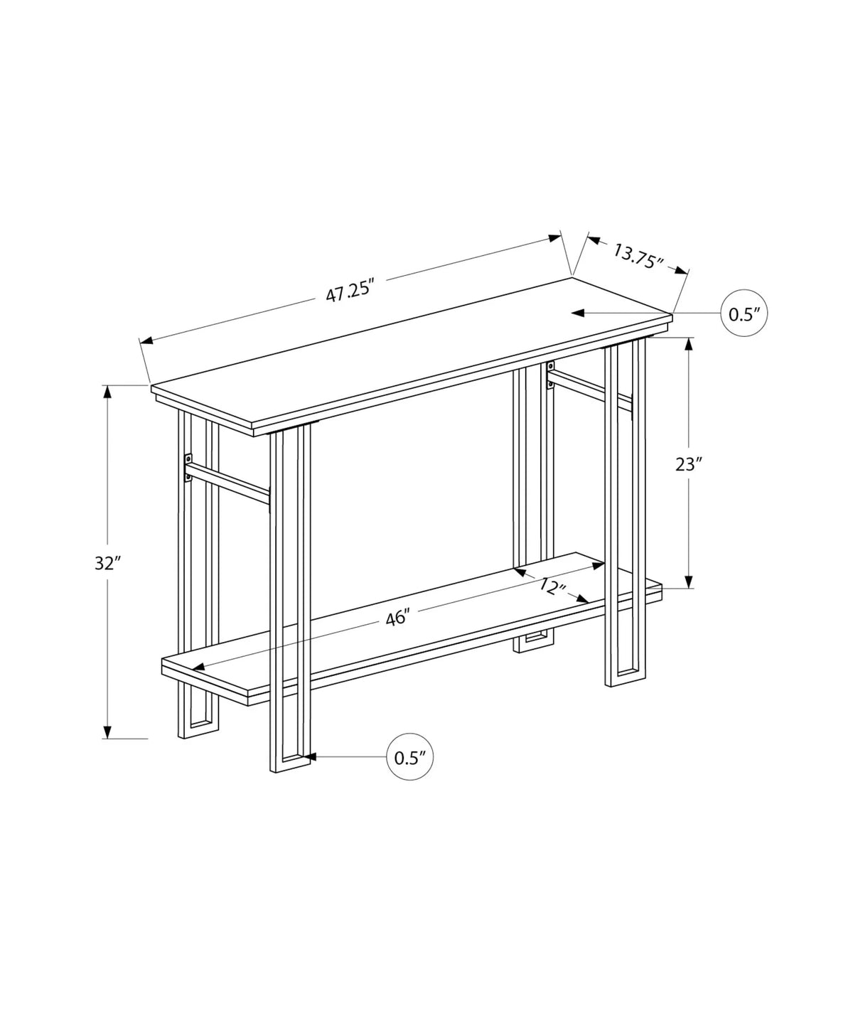 Narrow Grey Metal Accent Table E542