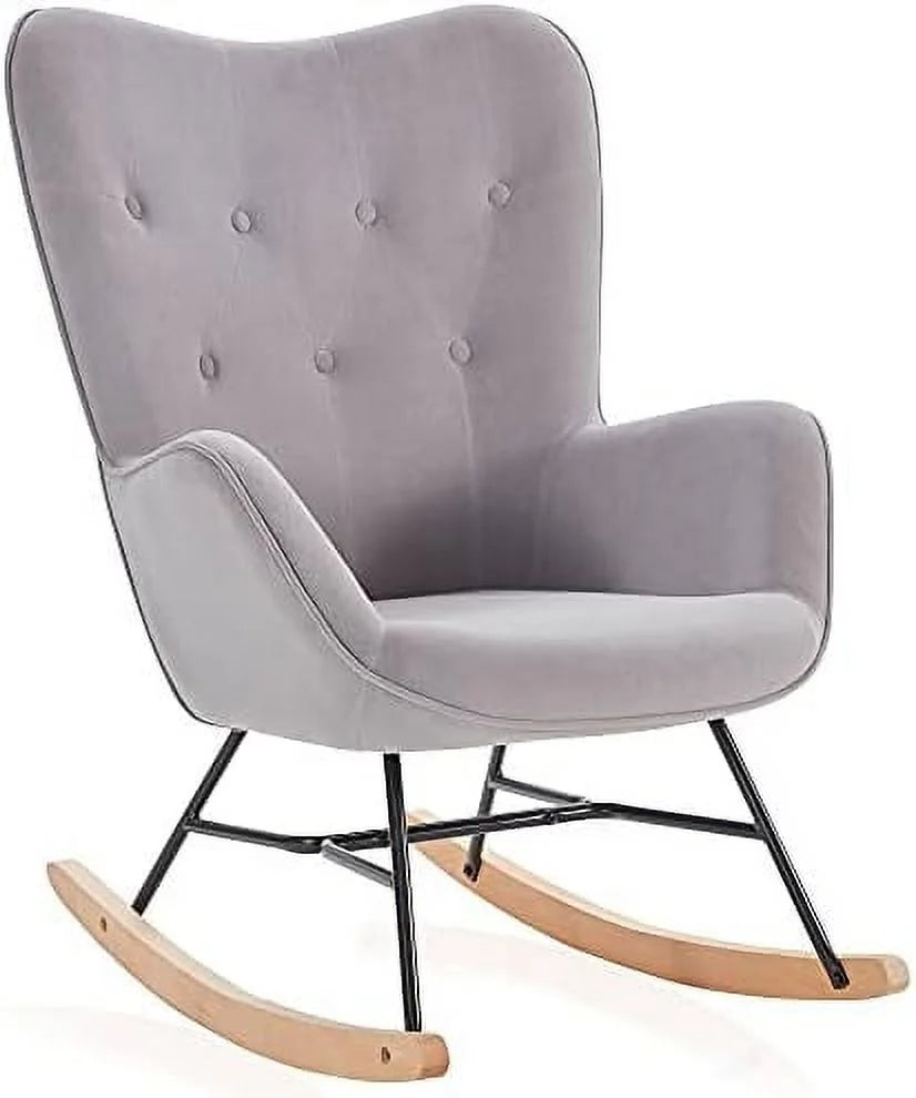 Gray Velvet Upholstered Rocking Chair K2170