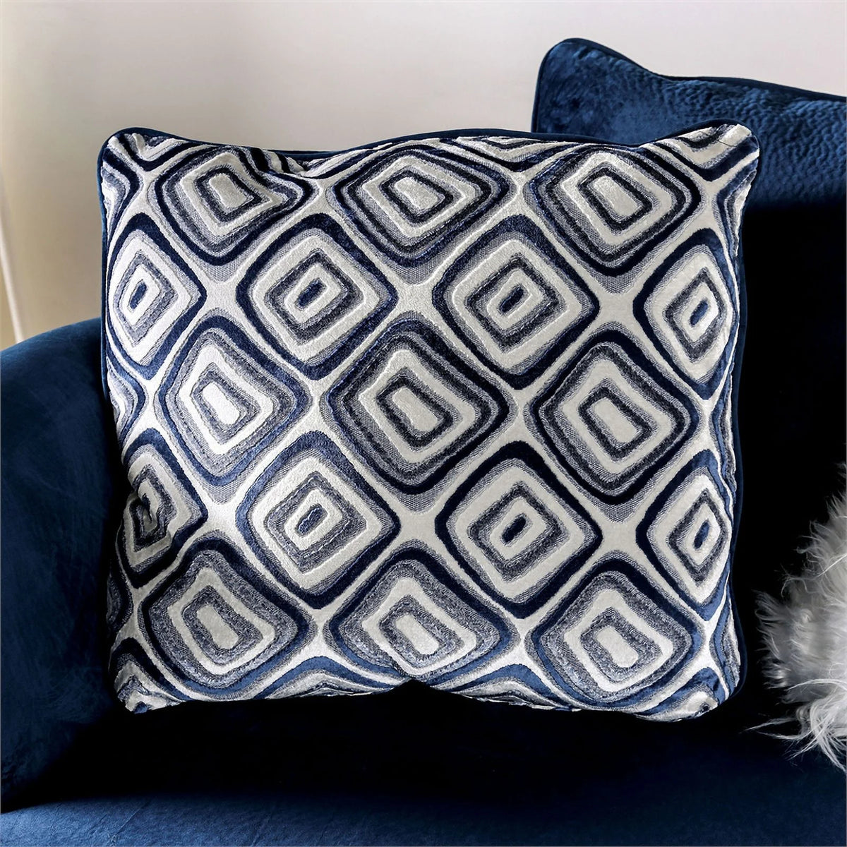 Navy Microfiber L-Shaped Sectional with Ottoman I72401