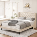 King Bed Frame with Wing-Back Button Tufted Upholstered Headboard V61355