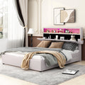 Beige Queen Size Upholstered Platform Bed with Storage Headboard S526858