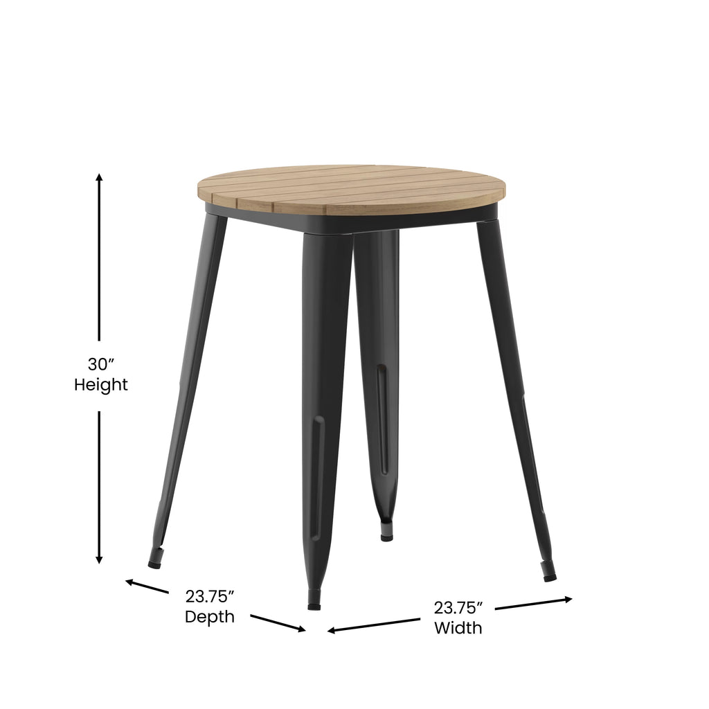Commercial Grade Indoor/Outdoor Dining Table, Brown Poly Resin Top with Black Steel Base S255