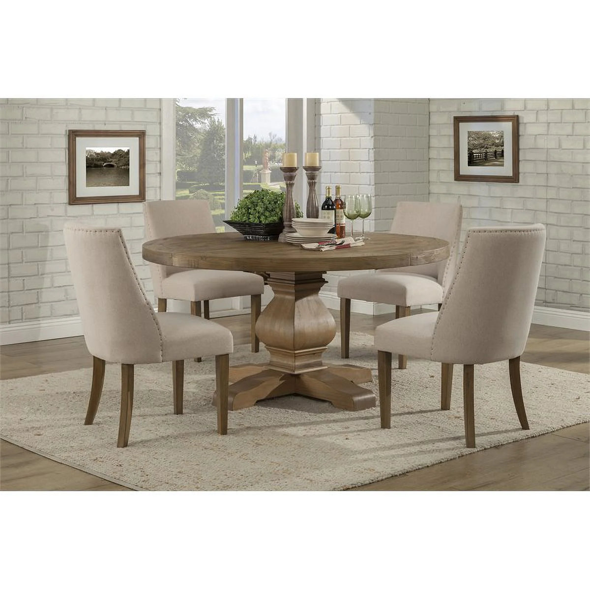 5 Piece Dining Set with Round Table and 4 Chairs W38846