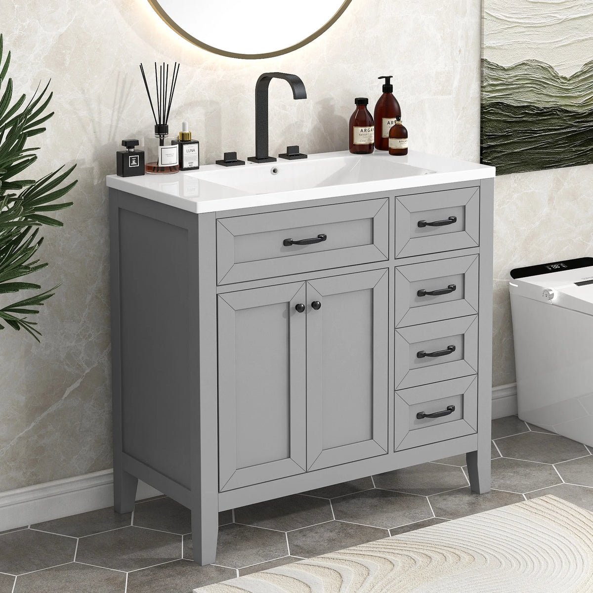 36" Grey Bathroom Vanity with Sink Combo D336