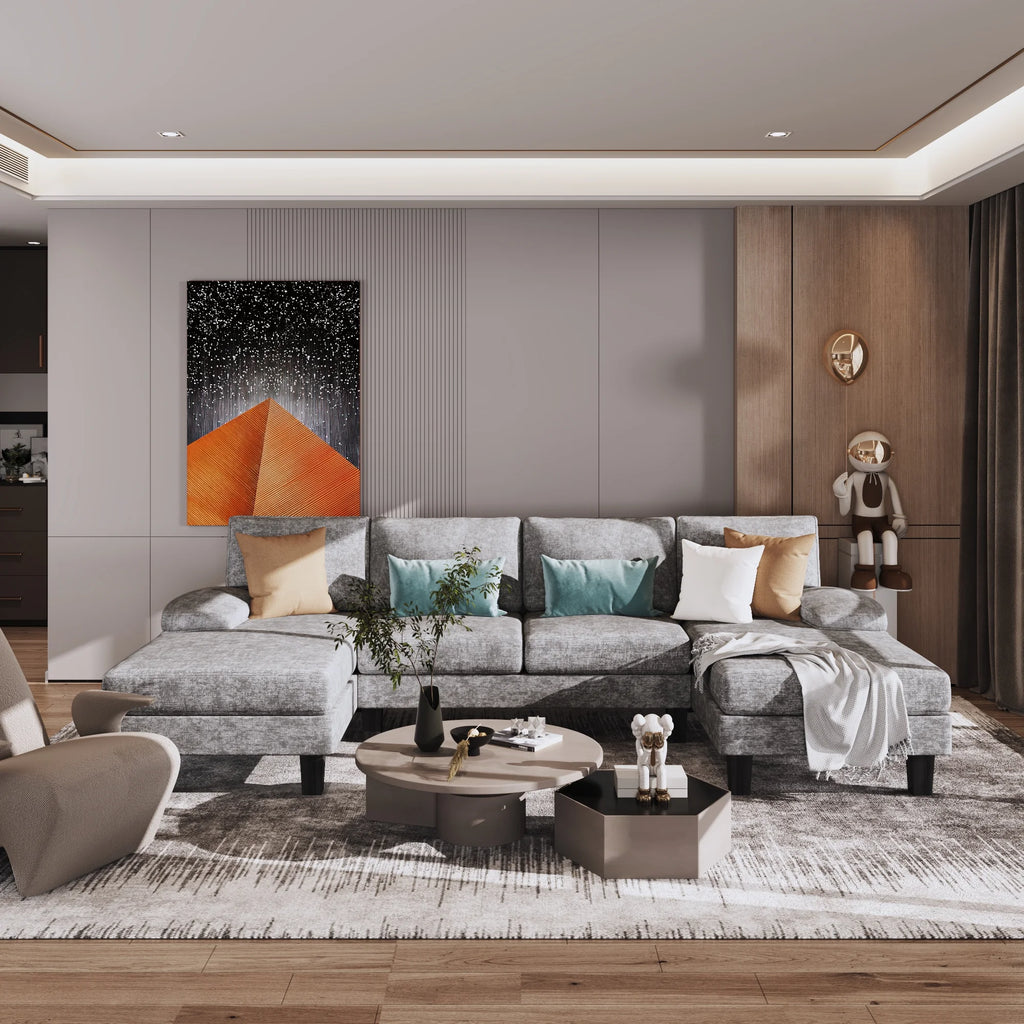 Gray Chenille U-Shape Sectional Sofa S793