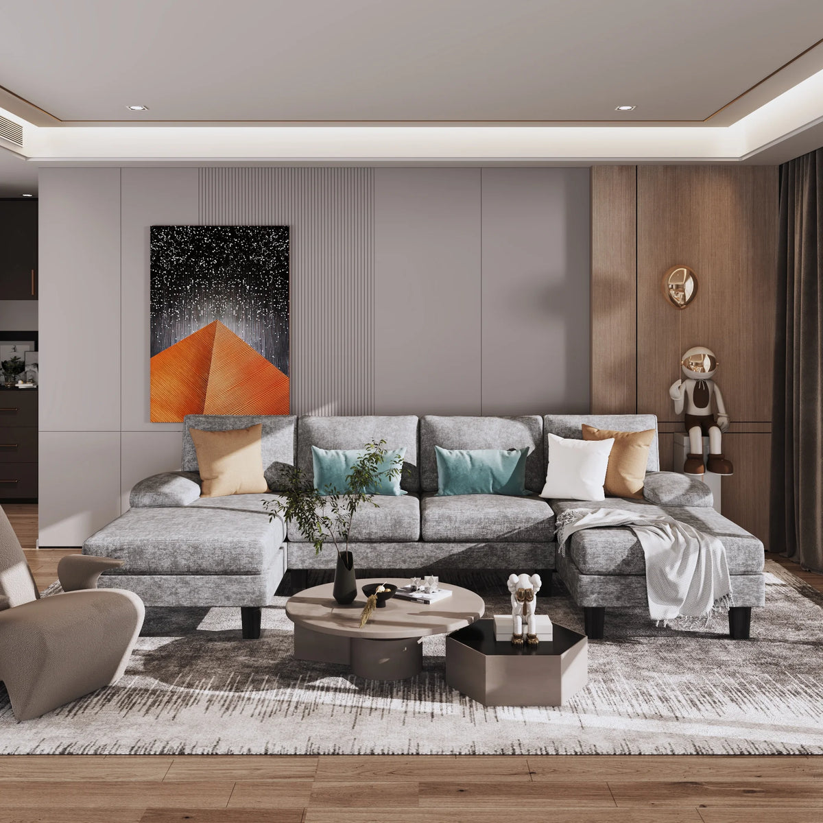 Gray Chenille U-Shape Sectional Sofa S793