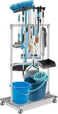 Floor Standing Broom Holder Organizer 10 Racks 8 Hooks A617