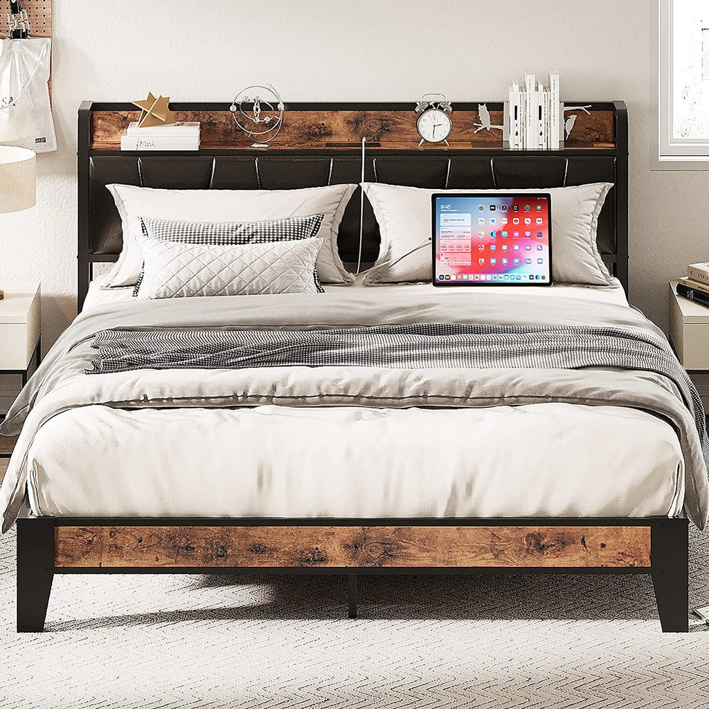 King Metal Bed Frame with Black Storage Headboard L744209
