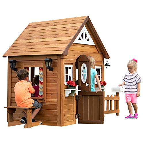 Cedar Wooden Kids Playhouse Cottage with Play Kitchen L135692