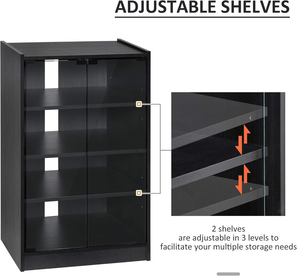 Black 5-Tier Media Stand Cabinet with Tempered Glass Doors A38033