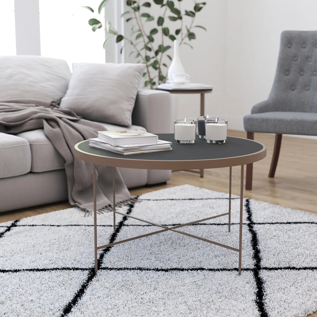 Black Tempered Glass Coffee Table with Gold Metal Frame G654952