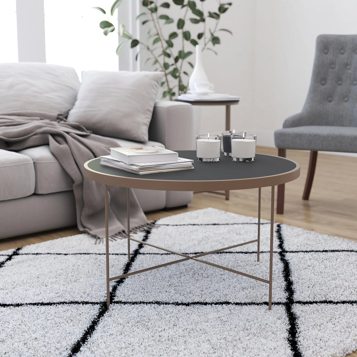 Black Tempered Glass Coffee Table with Gold Metal Frame G654952