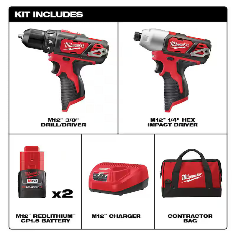 12V Cordless Drill Driver/Impact Driver Combo Kit (2-Tool) with Driver Bit Set (50-Piece) U306