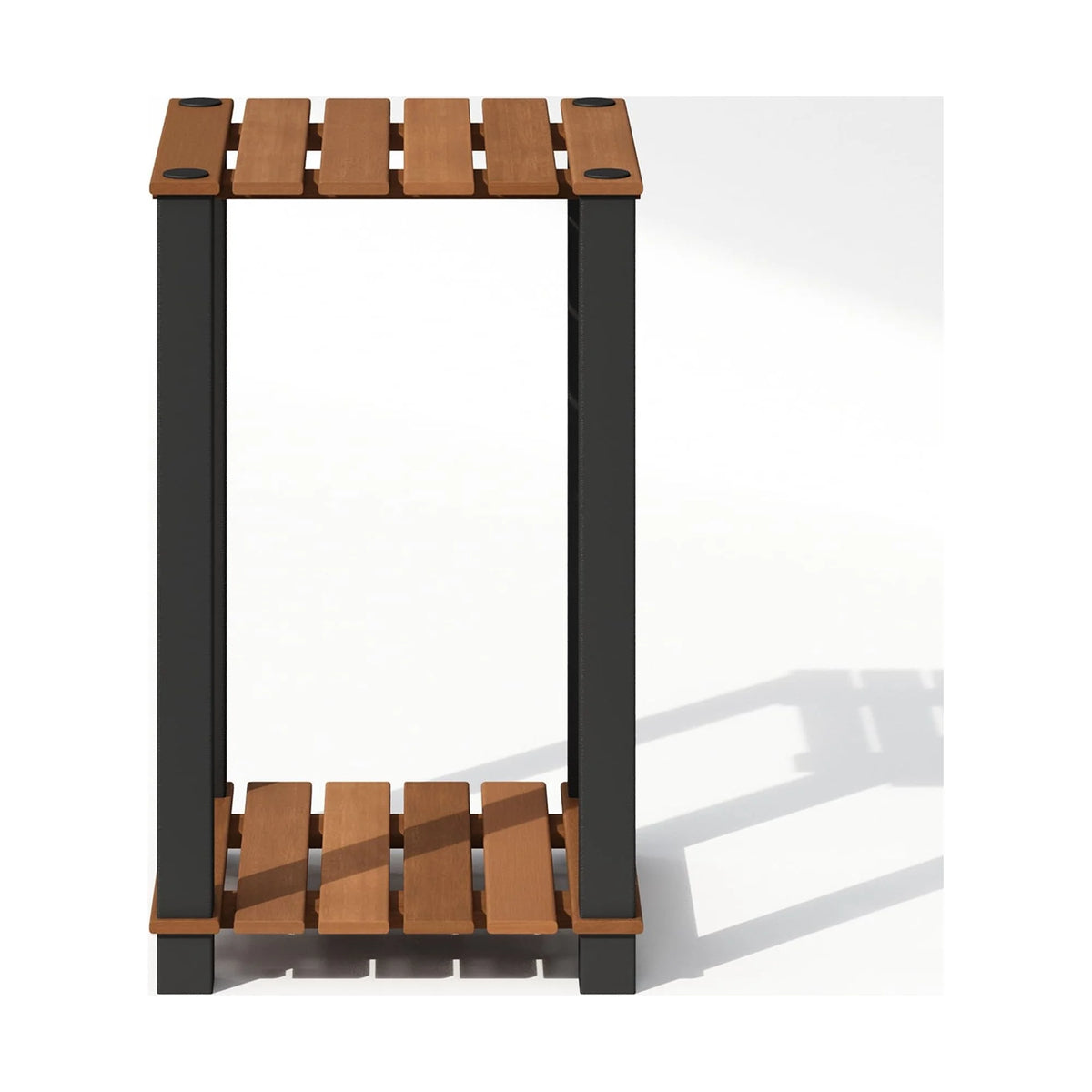2-Tier Wood Slat Square End Table with Open Shelves S194334