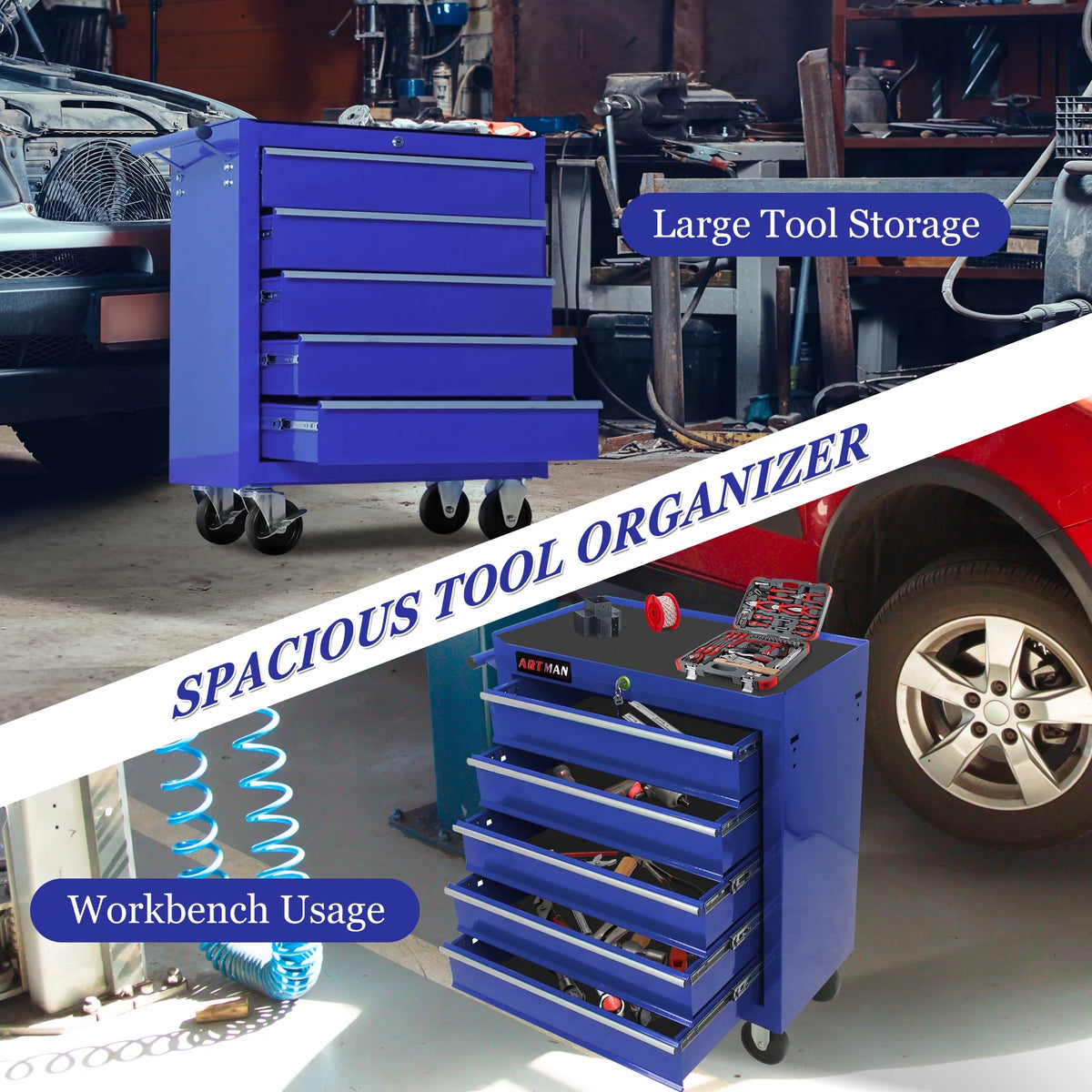 Rolling Tool Chest with 8 Drawers, Red Lockable Storage Cabinet O374