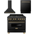 36 In. Dual Fuel Range, Range Hood, Dishwasher in Black Stainless Steel J702