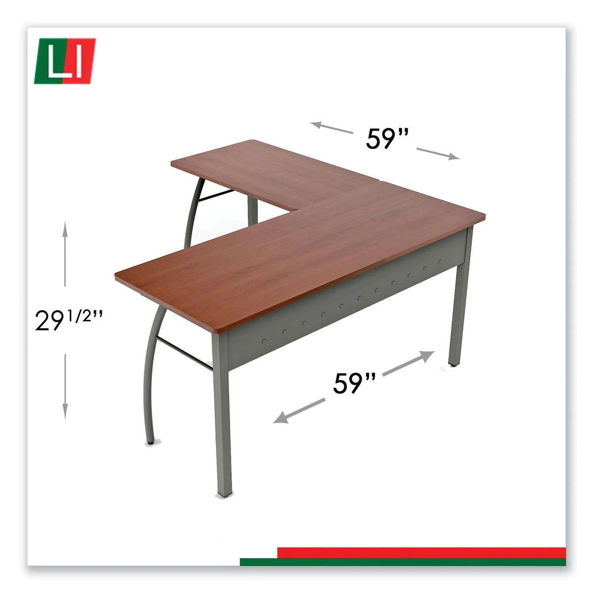 L-Shaped Desk, 59.13" x 59.13" x 29.5", Cherry L71505