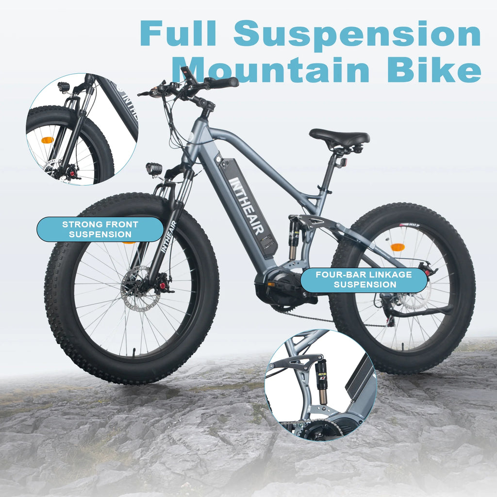 26'' Fat Tire Electric Bike 750W Mid Motor Gray B872