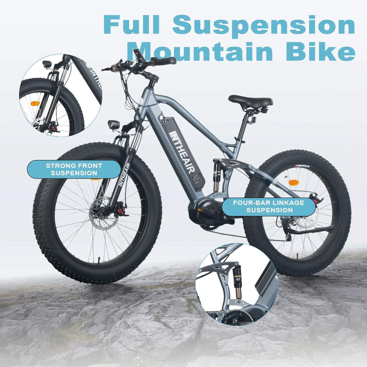 26'' Fat Tire Electric Bike 750W Mid Motor Gray B872