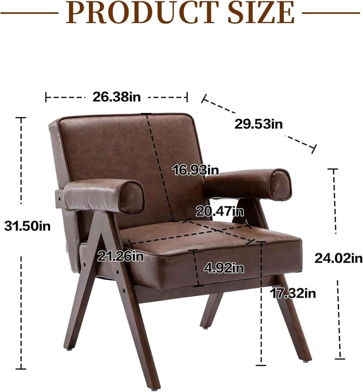 Brown PU Leather Accent Chair with Wood Armrest Z78192