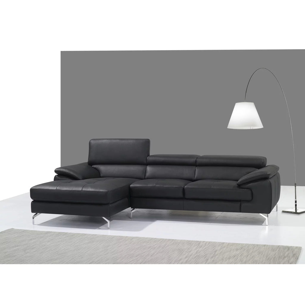 Black Italian Leather Left Facing Chaise Mini Sectional D104
