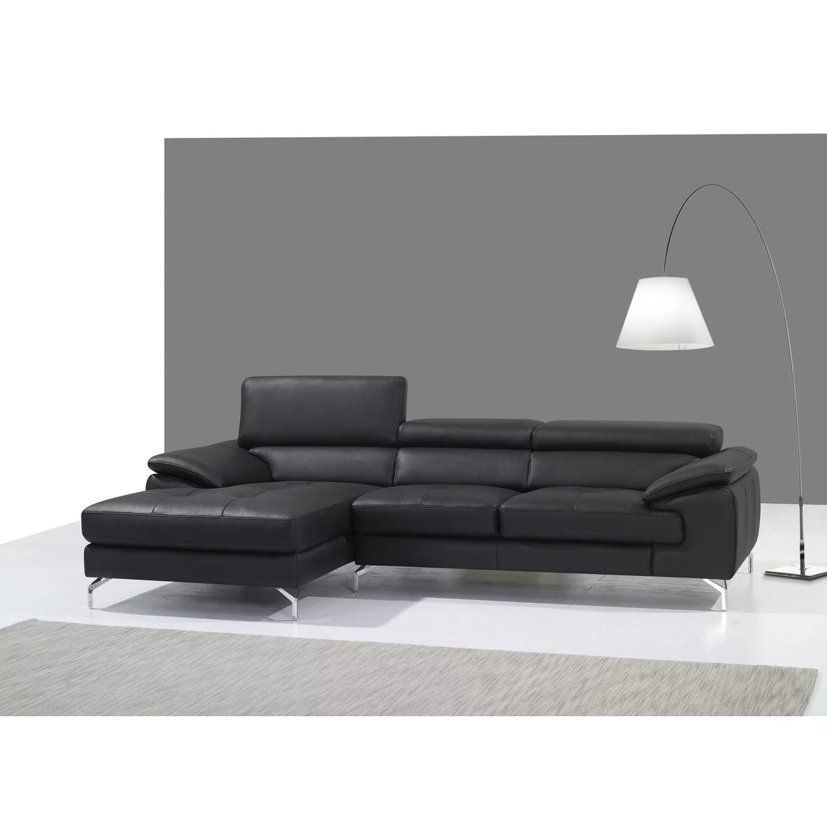Black Italian Leather Left Facing Chaise Mini Sectional D104
