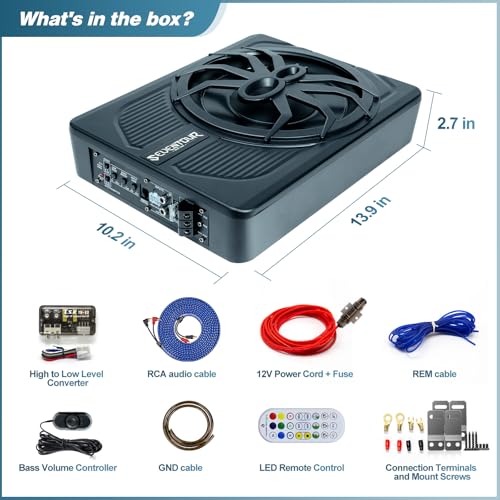 800W Slim Under Seat Powered Car Subwoofer with Blue LED Light U91426