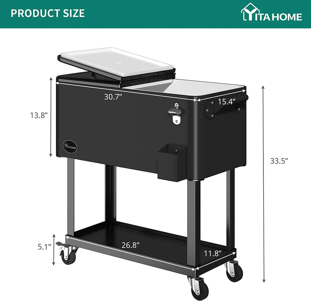 80 Quart Rolling Cooler Cart with Wheels D699354