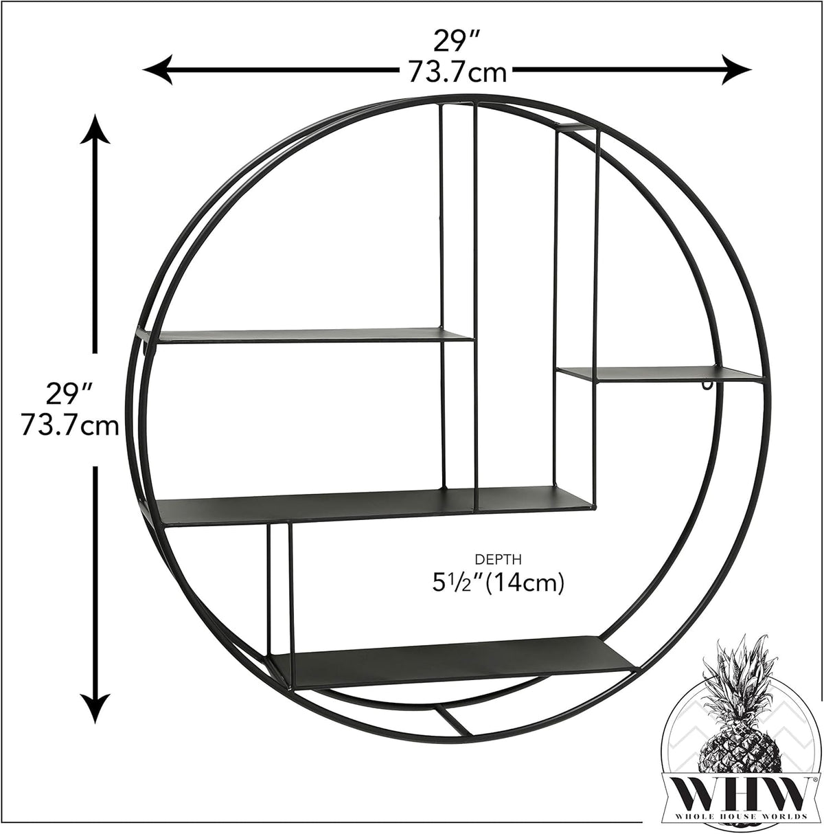 Round Metal Wall Shelf, 4 Levels, Black Iron, 29 Inches Diameter R358