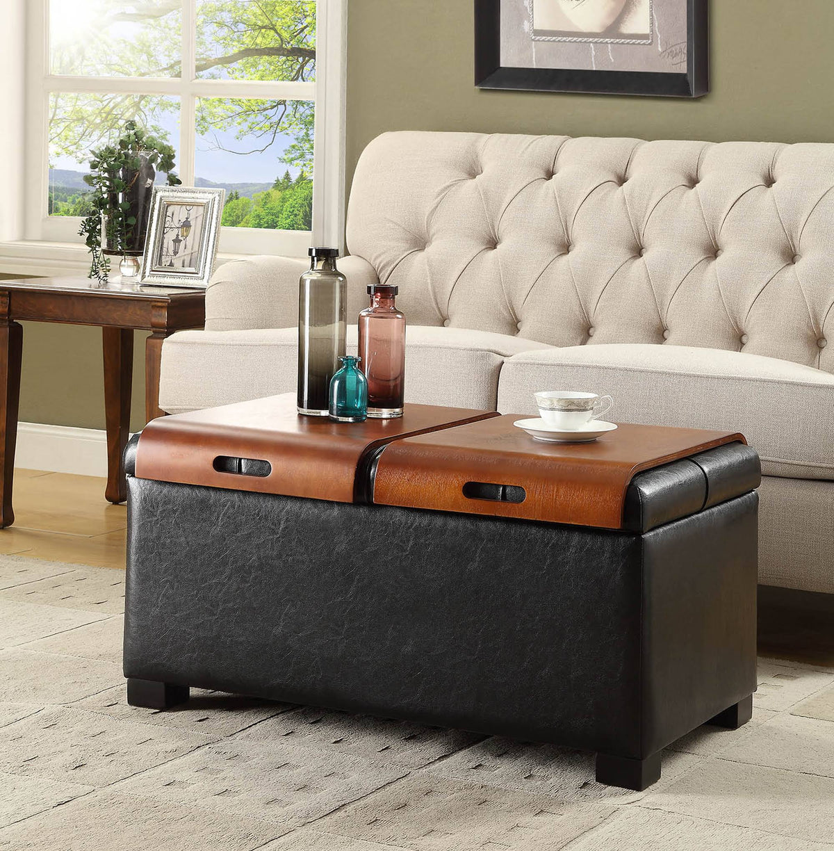 Black Storage Ottoman with Trays Z3999