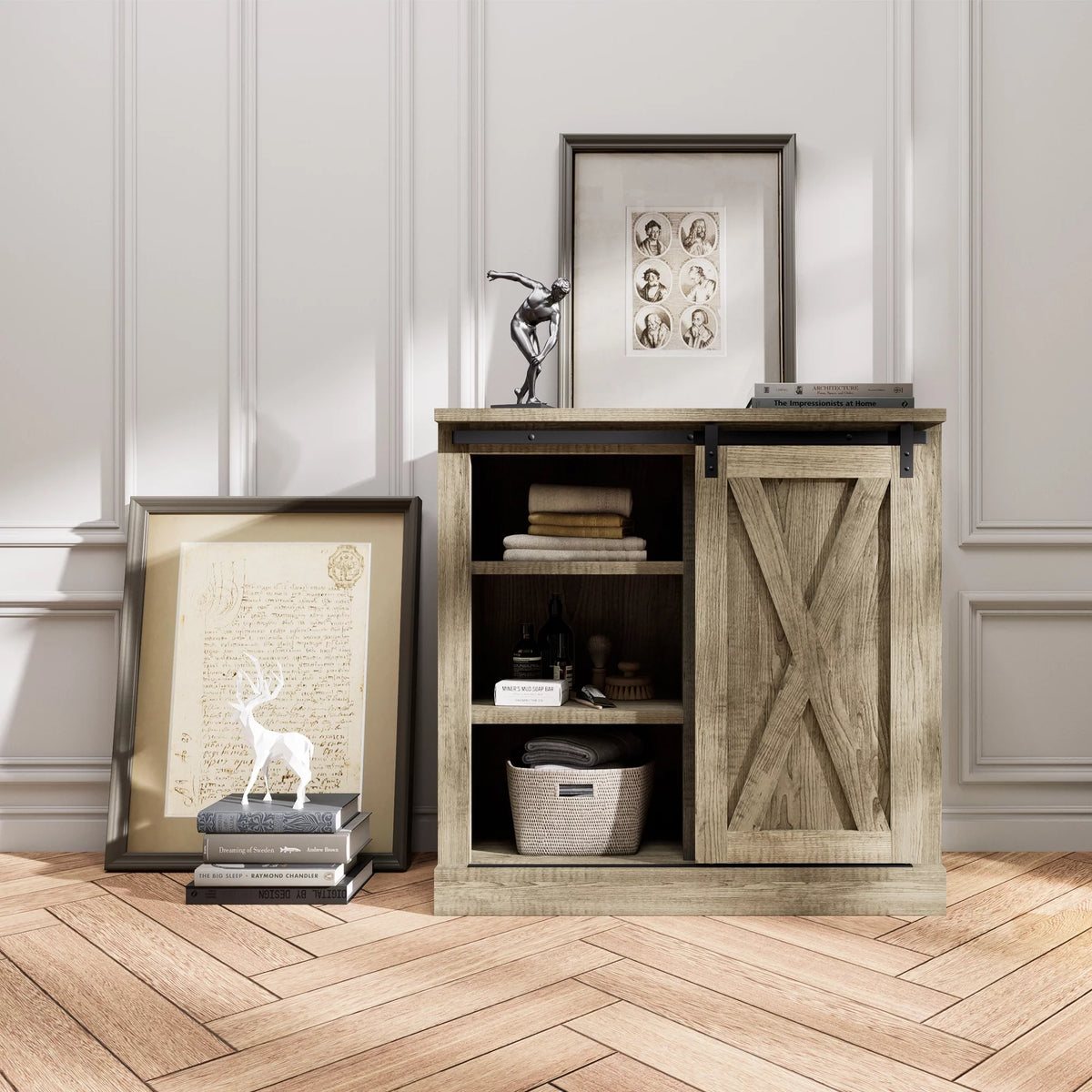 Storage Cabinet with Sliding Slat Door F94670
