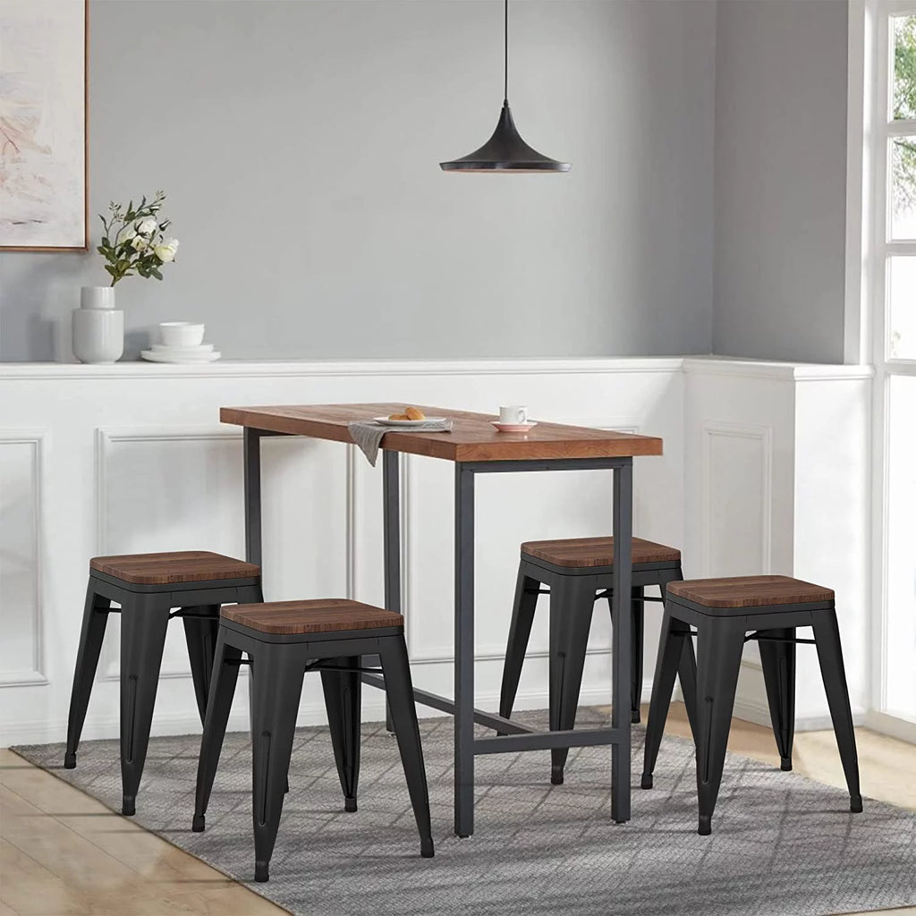 18 inch Black Metal Stackable Stools Set of 4 S490