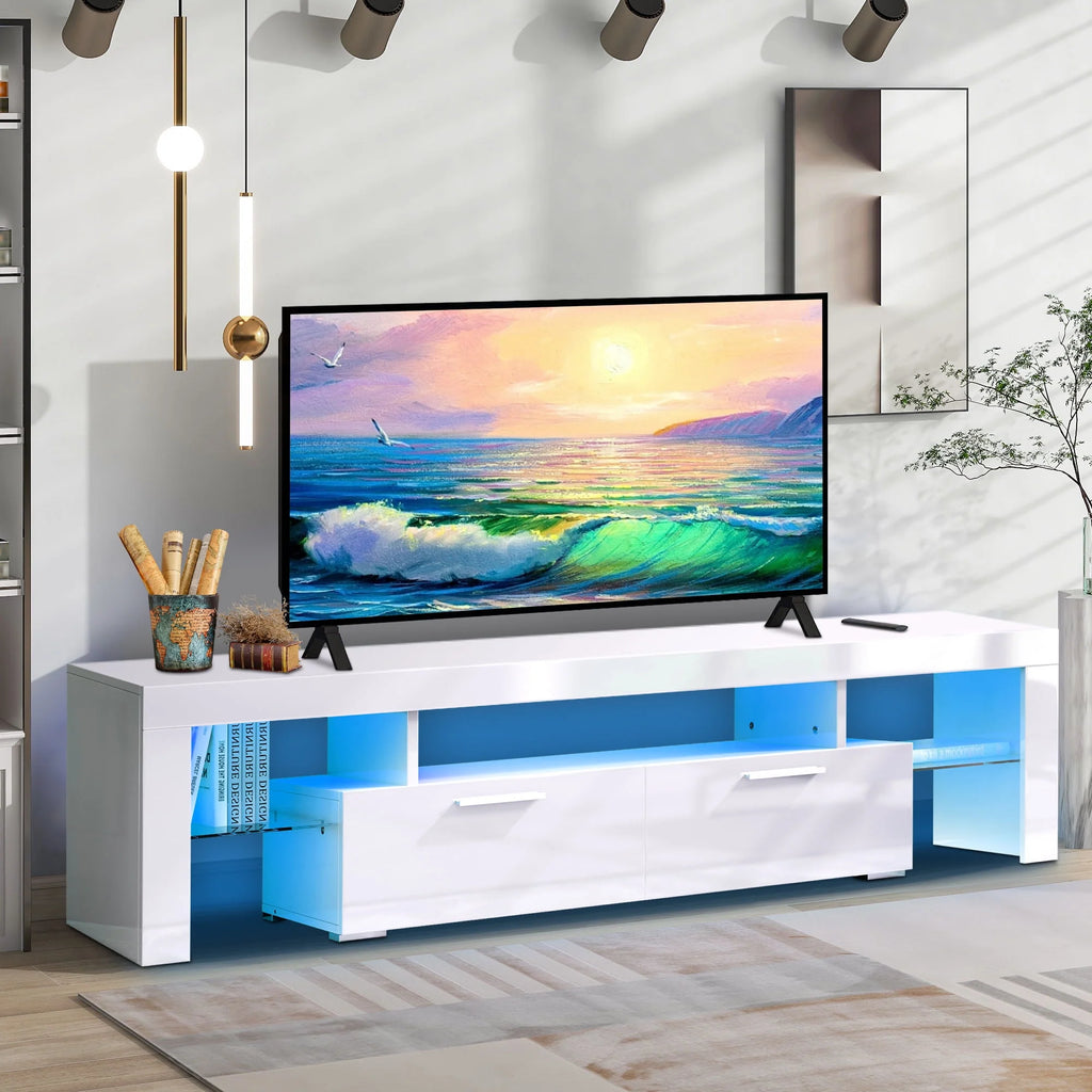 White High Gloss TV Stand with Storage Shelves A983947