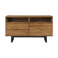 4 Drawer Brown Oak Wood Dresser with Black Metal Legs H3193