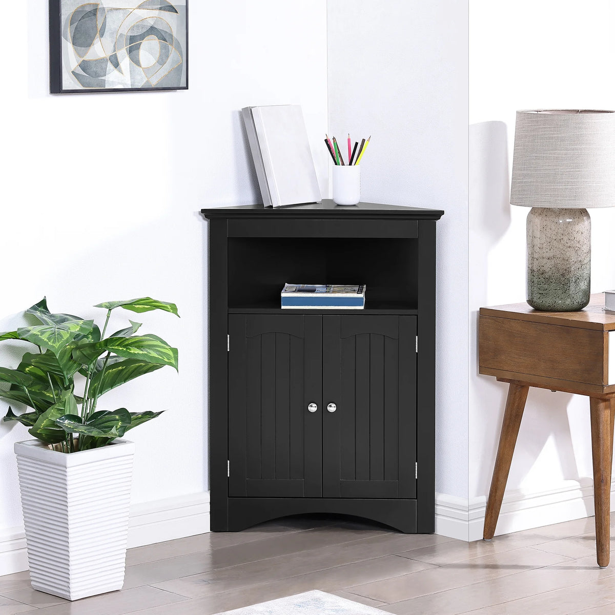 Free Standing Corner Storage Cabinet with Doors and Shelves T6466