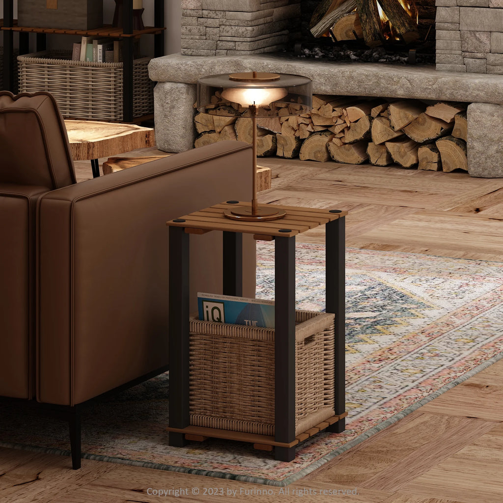 2-Tier Wood Slat Square End Table with Open Shelves S194334