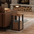 2-Tier Wood Slat Square End Table with Open Shelves S194334