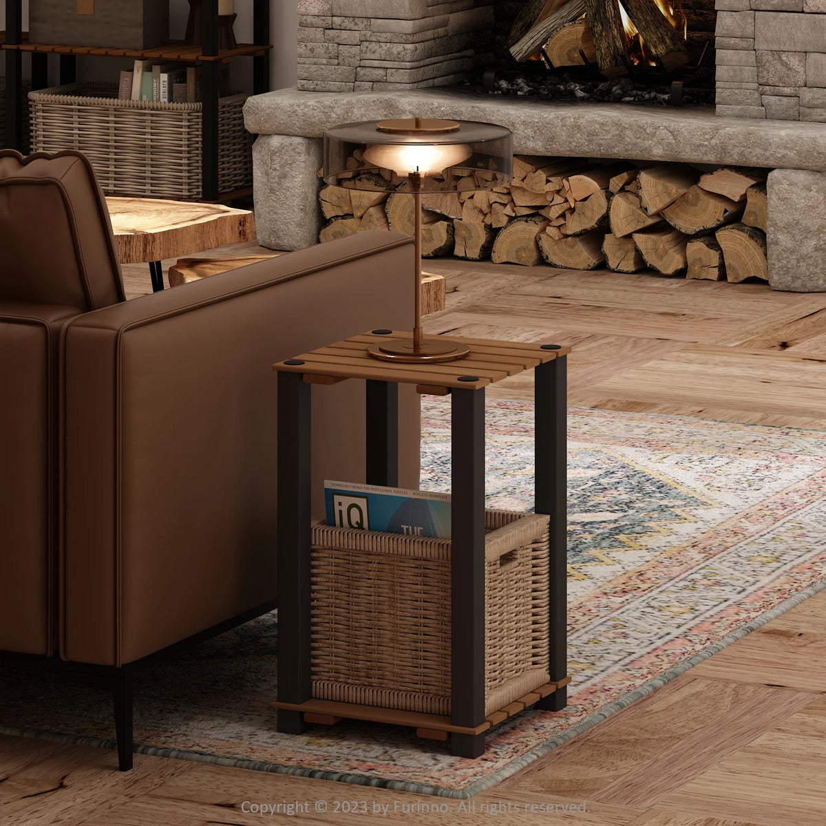 2-Tier Wood Slat Square End Table with Open Shelves S194334