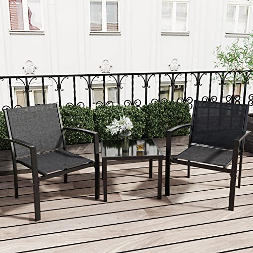 4 Pieces Patio Furniture Set with Glass Coffee Table, Black N521