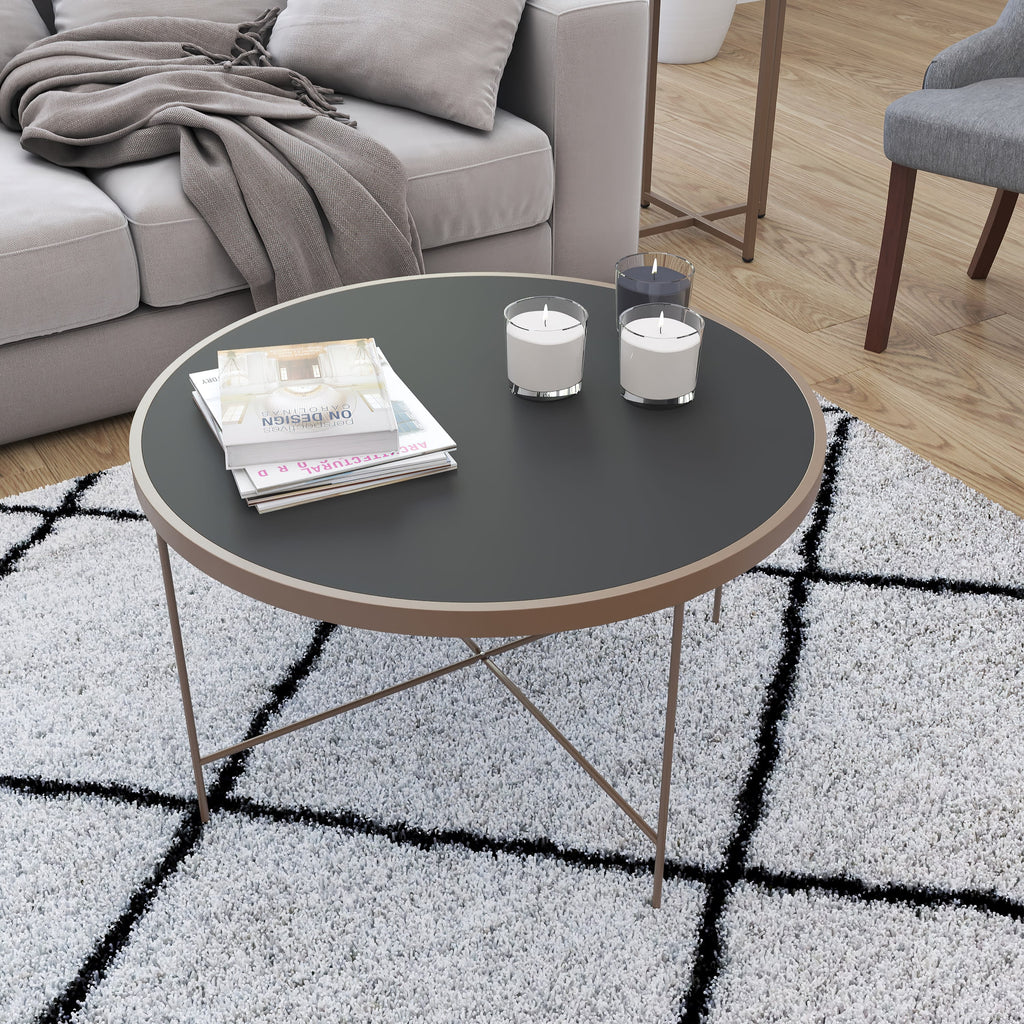 Black Tempered Glass Coffee Table with Gold Metal Frame G654952