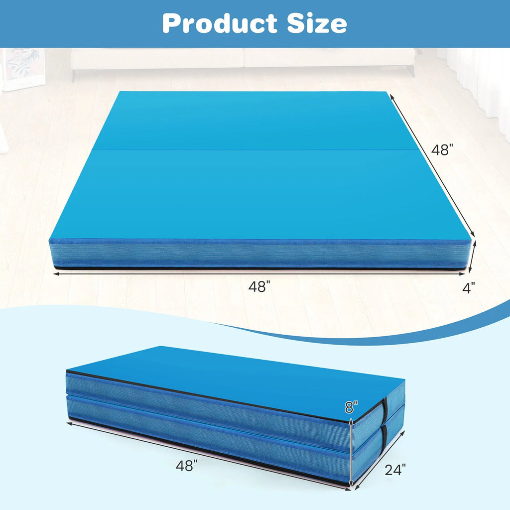 Blue 4'x4'x4'' Bi-Folding Gymnastic Tumbling Mat with Handles A873