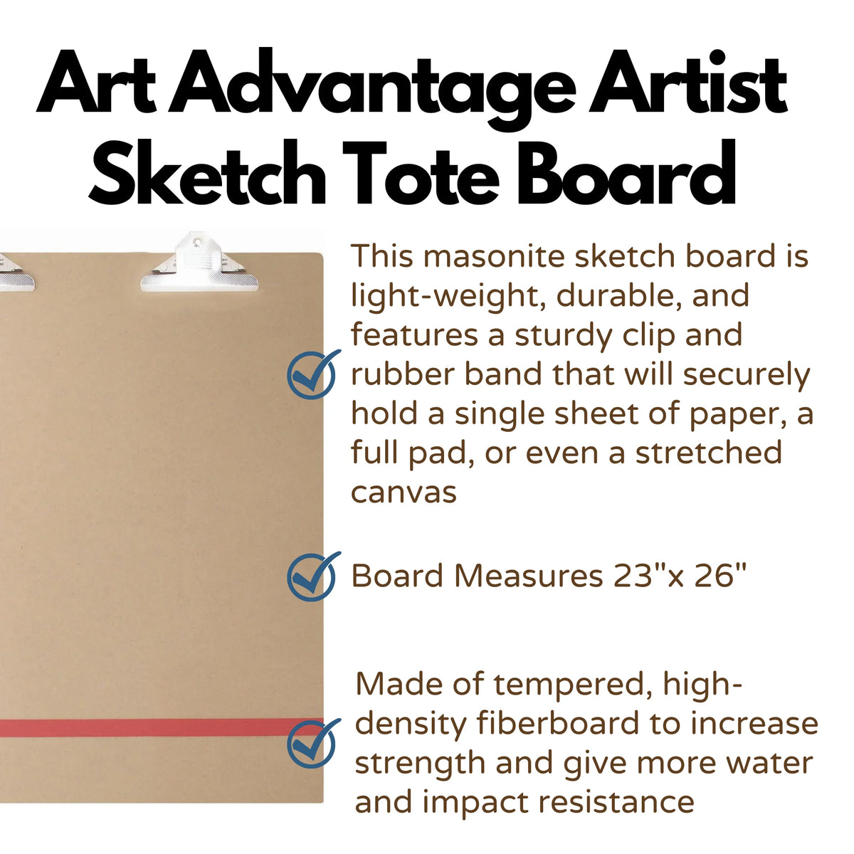 Sketch Tote Board 23" x 26" with Handle, Clips and Elastic Band U58013