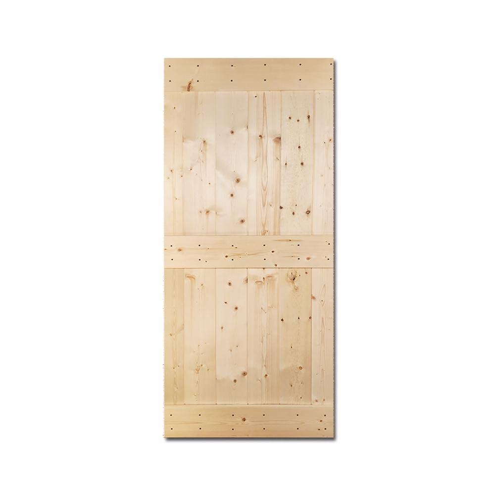 Unfinished 2 Panel Solid Knotty Pine Wood Barn Door O86515