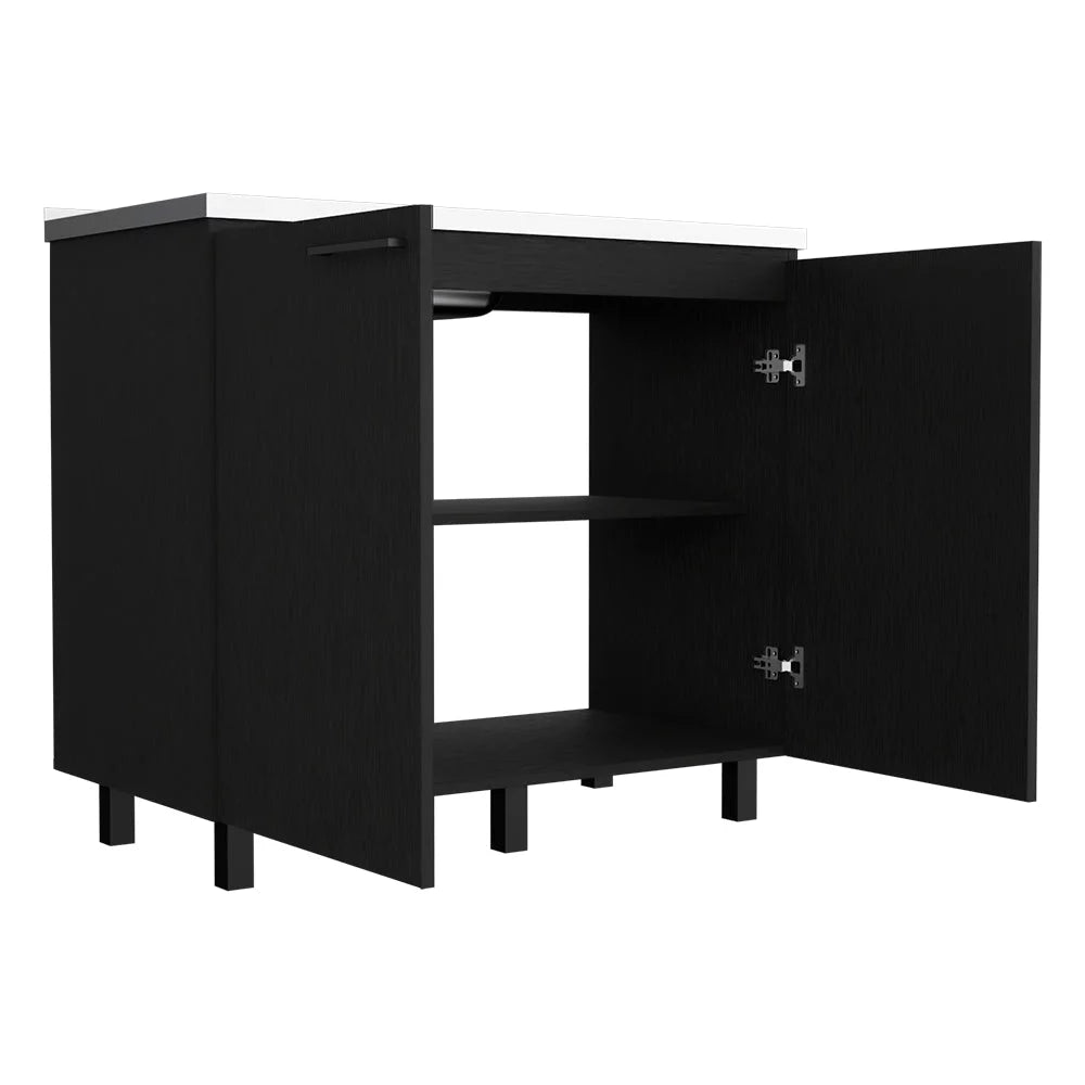 2 Piece Kitchen Set, Wall Cabinet + Utility Sink, Black Wengue Finish U37580