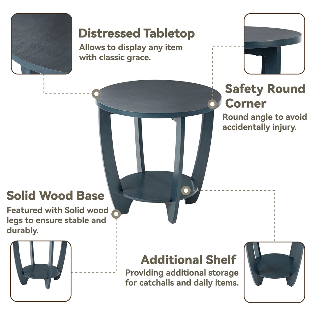 Rustic Round End Table with Storage Shelf F9964
